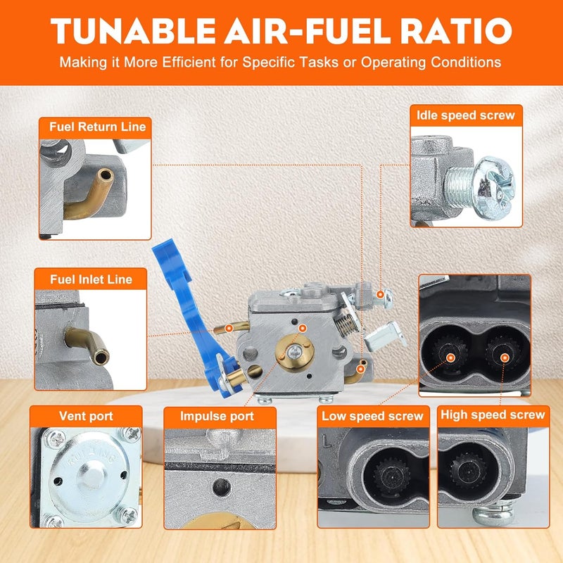 Hipa 125B 590460102 Carburetor Tune Up Kit for Husq 125B 125BVX 125BX Leaf Blower Parts Replace C1Q-W37 545081811 Jonsered B2126 BV2126 Blower Carb Adjusting Tool Air Filter Fuel Line Spark Plug - Image 4